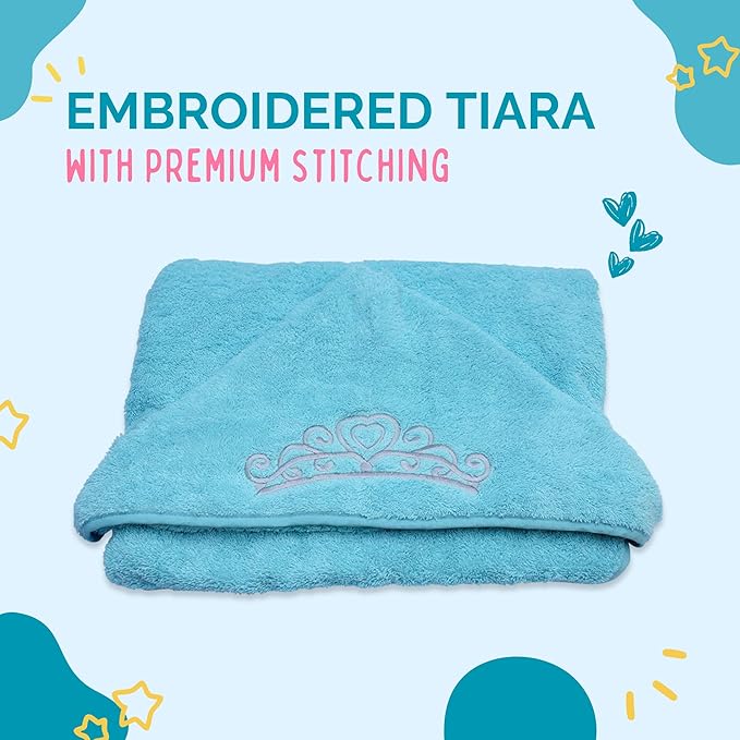 Princess Baby Bath Towel [Ice Blue] Hooded Toddler Towels For Girls Up to 10 Years - Oversized Baby Towels With Super Absorbent 100% Cotton - Soft and Cozy Beach Towel - Full Coverage Kids Bath towel
