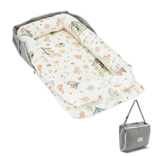 Baby Lounger, Portable Infant Lounger for Newborn, Adjustable Size Baby Nest for Infant 0-12 Months - Carousel