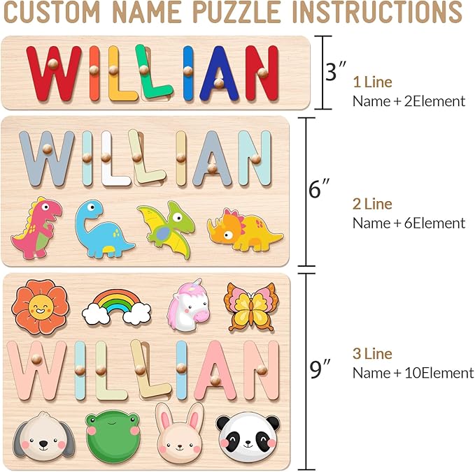 Personalized Name Puzzle for Kids, Custom Wooden Name Puzzle for Toddlers 1-3, 1st Birthday Easter Gifts for Kids, Alphabet Puzzle Engraved Text On Back, Toddlers Toys