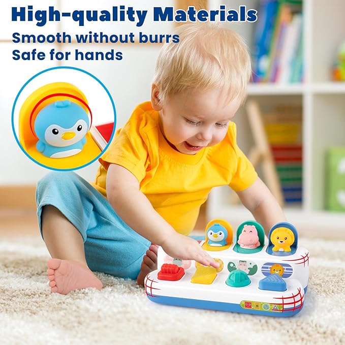 Montessori Cause and Effect Toy 6-12 Months, Baby Push Button Pop Up Animal Toy, Interactive Sensory Toys for Toddlers 1 2 3, Developmental Educational Toy for Boys Girls 9 10 11 Months
