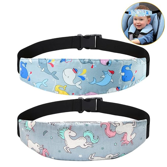 Baby Carseat Head Support,Car seat Straps Pillow Support Ban,Stroller Neck Relief Strap Headrest,Slumber Sling Sleep Positioner for Toddler Infants Child Children Kids(Gray Whale）