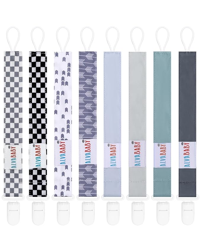 ALVABABY Pacifier Clips 8 Pack Binky Paci Clip Holder Leashes for Newborn Baby Boys Girls 8DP16