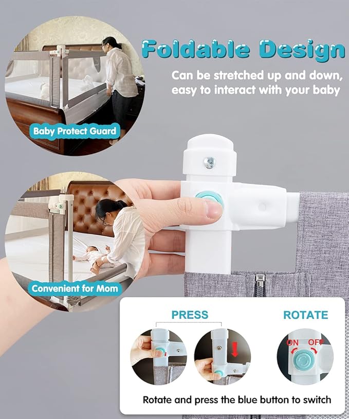 MBQMBSS Baby Bed Rails for Toddlers - 77’’ Extra Long Adjustable Baby Bed Side Rail Guard with Y-Strap for Kids Twin,Double,Full Size Queen & King Mattress (Gray/White) (77 Inch(L) X26.7(H))