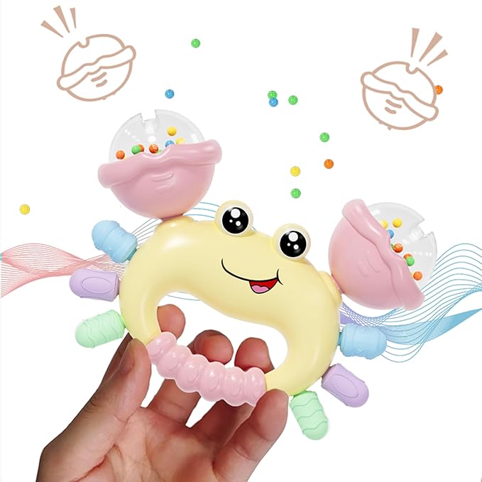 Baby Crab Rattle Toy - ABS Material, Handheld Crab Shaped Toy for Infants, Early Education Grip & Smart Toy for Newborn Boys and Girls(345A) (Yellow)