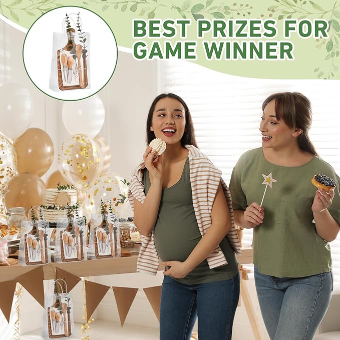 Baby Shower Prizes for Game Winners Bamboo Cheese Board Spoon Fork Butter Spreaders Plaid Towel Thank You Card and Gift Bags for Baby Shower Wedding Bridal Shower Favors (Acacia, 6 Sets)