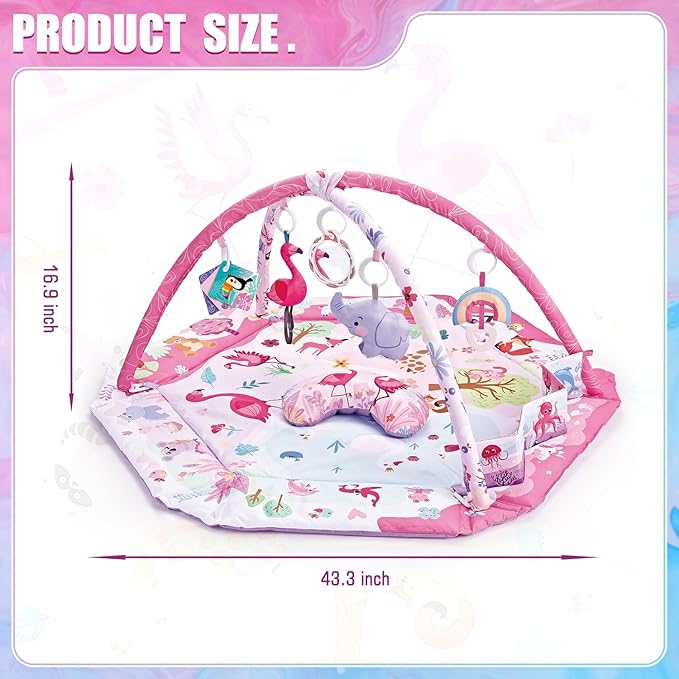 7-in-1 Large Activity Mat for Babies 0-6 Months Tummy Time Mat Play Mat, 5 Tummy TimeToys, 18 Ocean Toys, and 1 Tummy Time Pillow, Baby Activity Mat Easy to Install & Clean, Baby Gift