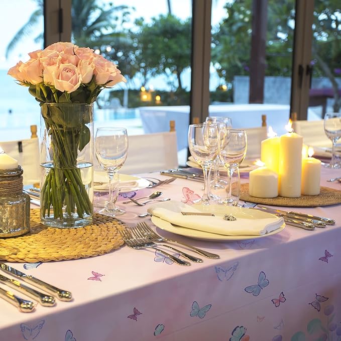 Butterfly Disposable Tablecloth, Plastic Table Cover for Kid’s Birthday Party, 3 PCS, 54”x 108”