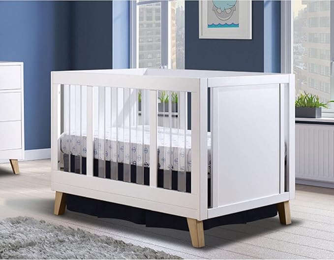 Sorelle Furniture Uptown Panel Crib, Modern Wood and Clear Acrylic Baby Crib, Made of Wood and Easy to Clean Acrylic, Non-Toxic Finish, Contemporary Baby Bed-White and Natural Wood