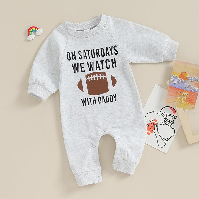 Honganda Infant Baby Boys Girls Football Season Jumpsuit Watch Football with Daddy Funny Romper Playsuit Sweatshirt