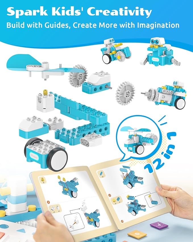 WhalesBot C3 Pro 12-in-1 Remote Control & Coding Robot Kit for Kids 4+, Advanced Smart Panel & Cards Programming, Educational STEM Toy, Block Building Set with Controller & Motor for Kids 4-6, 5-7