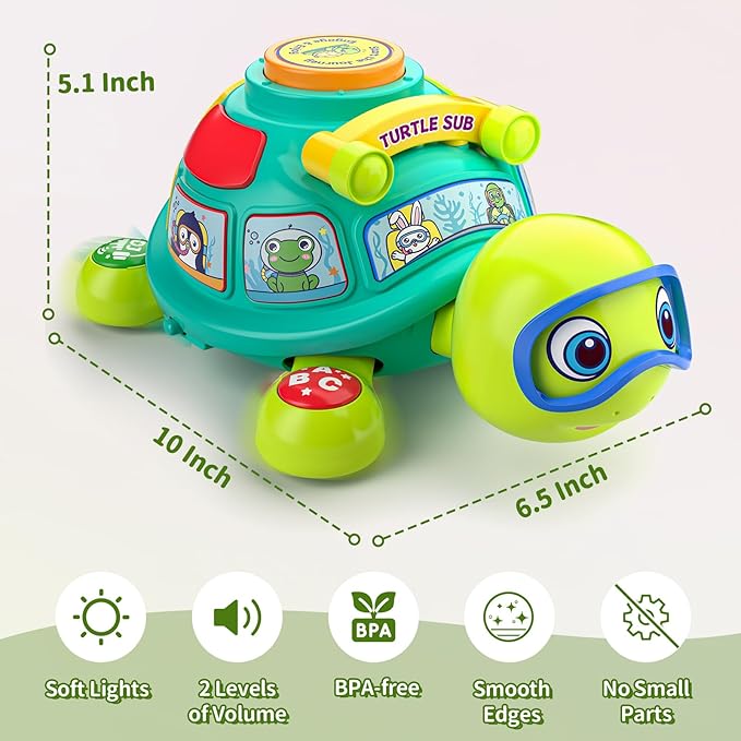 Baby Toys 6-12 Months, Musical Turtle Baby Crawling Toys 7 8 9 10 Months, Light up Infants Tummy Toy, Bilingual Educational Turtle, Gifts Present for Christmas Baby 4 5 6 12 Month