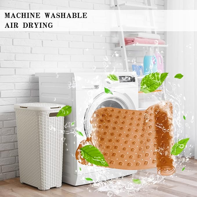 Linoows Bathtub and Shower Mats, Extra Long Non-Slip Bath Tub Mat 39 x 16 Inch, Machine Washable Bathmat with Suction Cups & Drain Holes for Bathroom Floor, Clear Brown