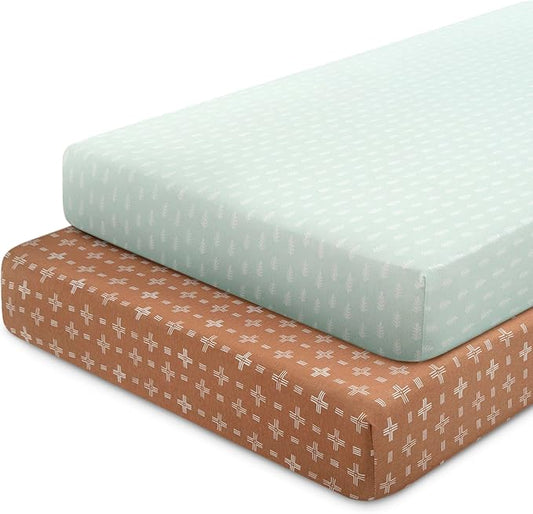 Delta Children Fitted Crib Sheets for Girls and Boys - 100% Organic Cotton Crib Sheet for Standard Crib and Toddler Mattresses - 28x52 Inch - GOTS Certified (Pack of 2), Neutral Boho