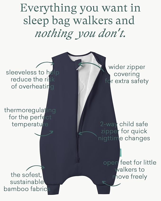Supersoft Toddler Sleep Sack with Feet 1.0 TOG Premium Bamboo Viscose Sleep Bag Walker with Legs 12-18-24-2t-4t-5t