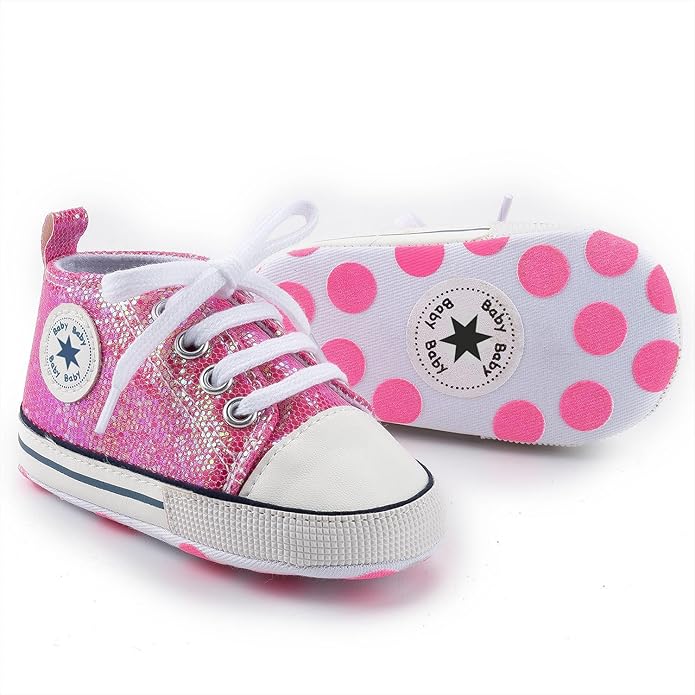 Unisex Baby Boys Girls Shoes, Newborn Infant Non-Slip Canvas Denim High Top Sneakers, Toddler First Walkers Shoes