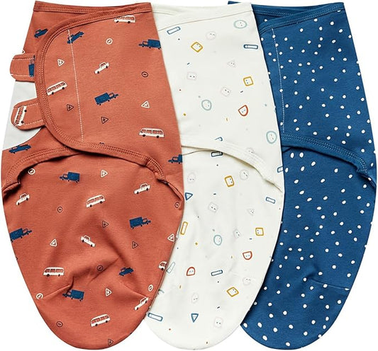 insular Baby Swaddle Wrap, Swaddle Blanket for Newborn and Infant, Adjustable Velcro Swaddling Set for Boy and Girl, Soft Cotton Baby Sleep Sack 3 Pack, Orange Car, Small(0-3M)