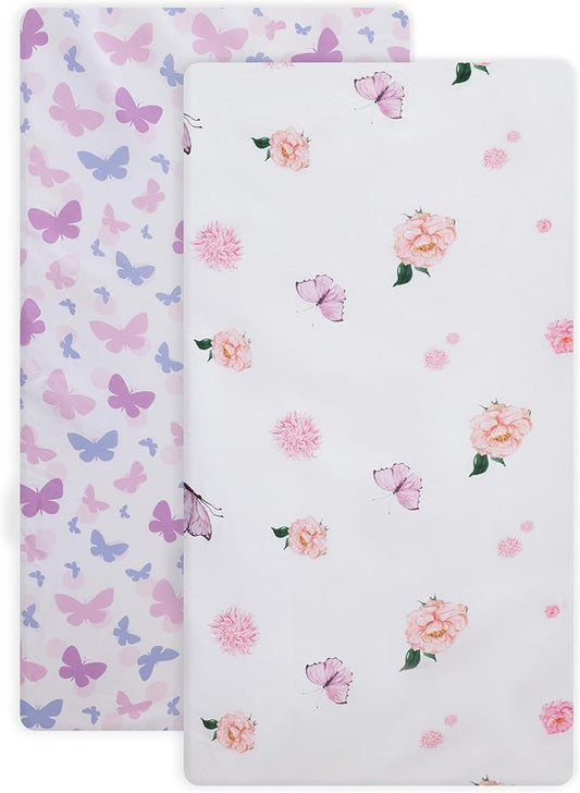 Crib Sheet for Boys and Girls, Super Soft Microfibre Baby Crib Sheets Set, Breathable Cot Crib Sheet, for Cot and Toddler Mattress, 130x70x20cm, 2pcs, Pink