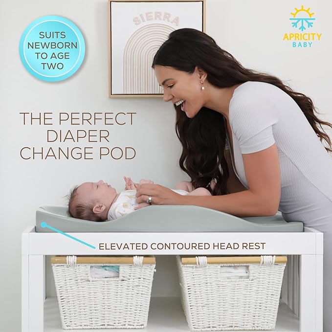 Apricity Baby Changing Pad – Waterproof Wipe-Clean Foam Mat with Raised Sides & Built-in Growth Chart, Extra-Large 31.5″ × 19.7″ – Safe & Comfortable Changing Pad for Newborns to Toddlers (Sage)