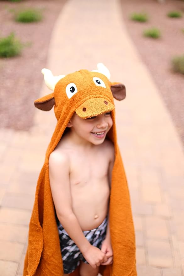Hooded Baby Towel for Kids 2-8 | Large 100% Cotton Baby Towel for Girls or Boys | Unisex Cute Texas Longhorn Bath Towels for Babies and Toddlers