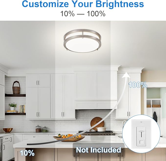 DLLT 2Pack Flush Mount LED Ceiling Light: 10 Inch 5CCT (3000K-6000K) & Dimmable Ceiling Light Fixtures for Bedroom - 18W Modern Brushed Nickel 1600LM Super Bright Kitchen Lighting Fixtures Ceiling
