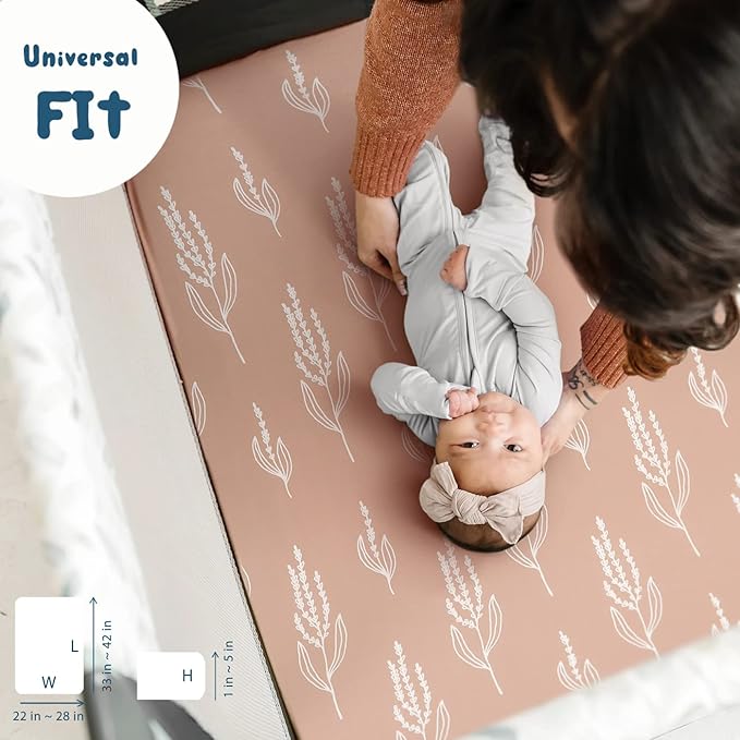 GRSSDER Stretchy Ultra Soft Jersey Knit Fitted Pack n Play Sheets Set 2 Pack, Fit Portable/Mini Crib, Playards Mattress Pads Safe and Snug, Pretty Fox for Baby Girls