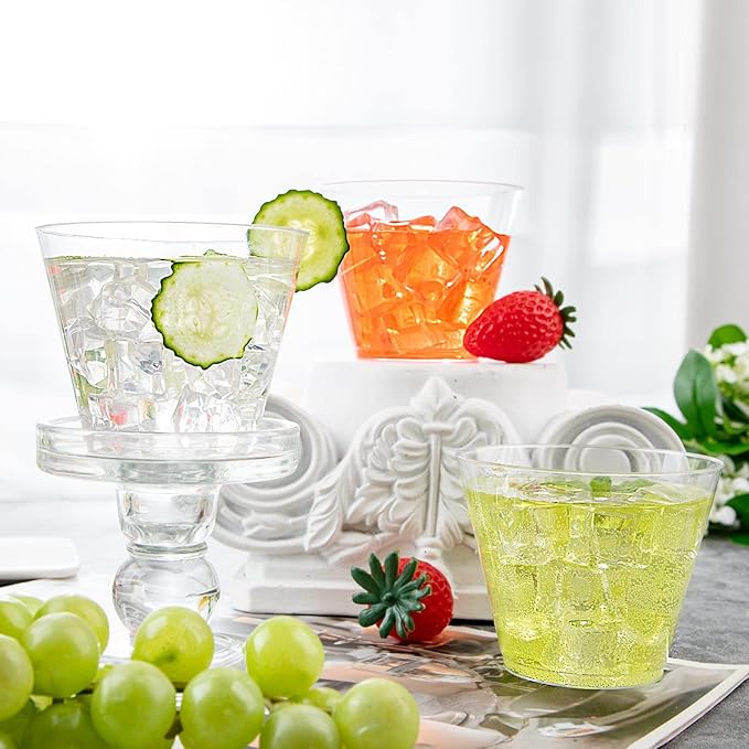 WDF 60 PACK Clear Plastic Cups 9 Oz Clear Disposable Cups For Party, Holiday Gathering, Wedding