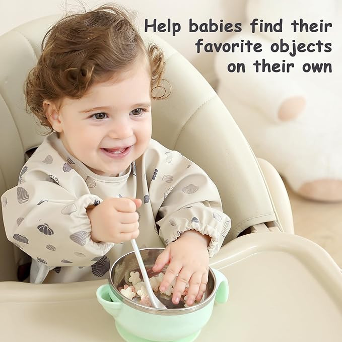 Baby Bib with Long Sleeves Bib & BLW, Machine Washable & Soft and Skin-Friendly Material, Coverall Bibs for Baby Feeding, Waterproof and Easy to Clean, for Baby Infant Toddlers (Beige)