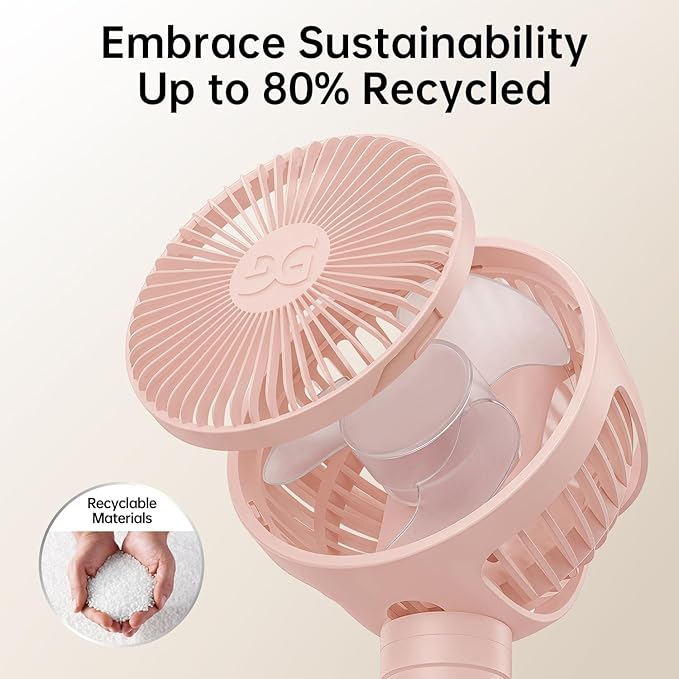 GUSGU Stroller Fan Clip on for Baby, Flexible Tripod & Rechargeable Battery, Small Personal Fan, Mini Portable Fan for Travel, Handheld, Car (Pink)