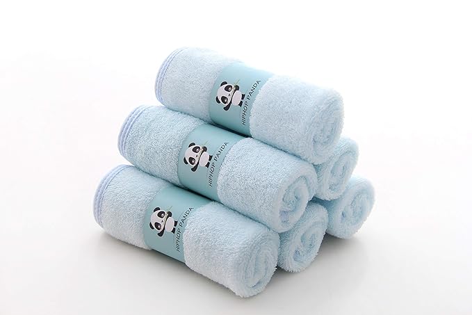 HIPHOP PANDA Baby Washcloths, Rayon Made from Bamboo - 2 Layer Ultra Soft Absorbent Newborn Bath Face Towel - Reusable Baby Wipes for Delicate Skin - Blue, 6 Pack