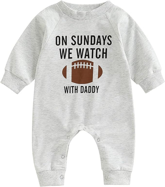 Honganda Infant Baby Boys Girls Football Season Jumpsuit Watch Football with Daddy Funny Romper Playsuit Sweatshirt