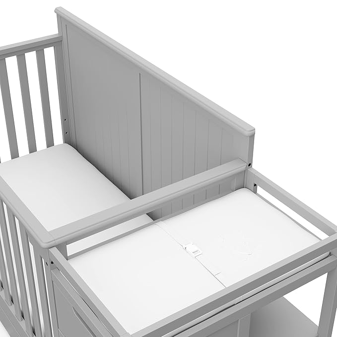 Graco Hadley All-in-One Convertible Crib & Changer (Pebble Gray) – GREENGUARD Gold Certified, Fits Standard Crib Mattress, Converts to Toddler Bed and Full Bed, 4 Adjustable Mattress Heights