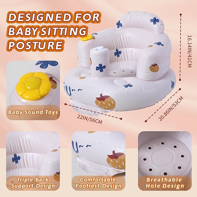 C‌oolcandy Inflatable Baby Seat for 3-36 Months, Toddler Baby Chair Built-in Air Pump, Supportive Sit-Up Chair, Portable & Load-Capable, Ideal for Learning sit, Feeding & Entertaining