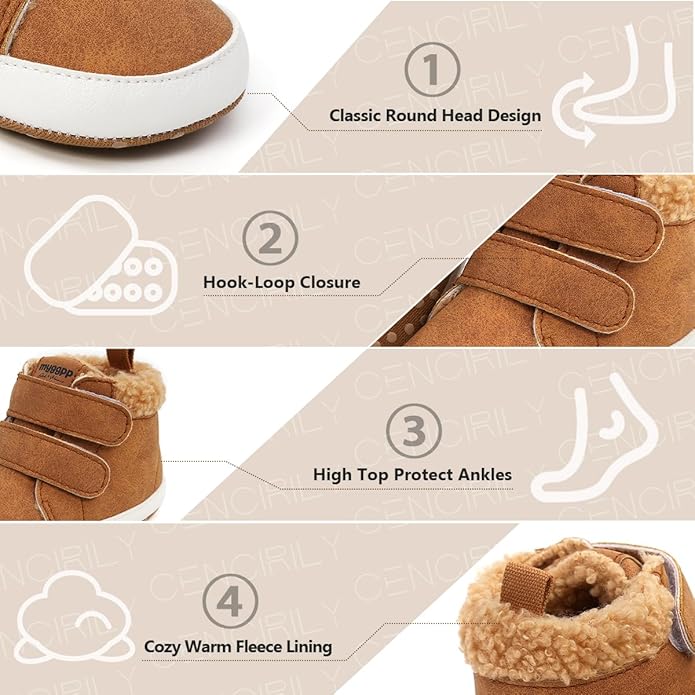 CENCIRILY Baby Boys Girls High Top Sneakers Soft Soles Anti Skid Infant Ankle Shoes Toddler Prewalker First Walking Crib Shoes