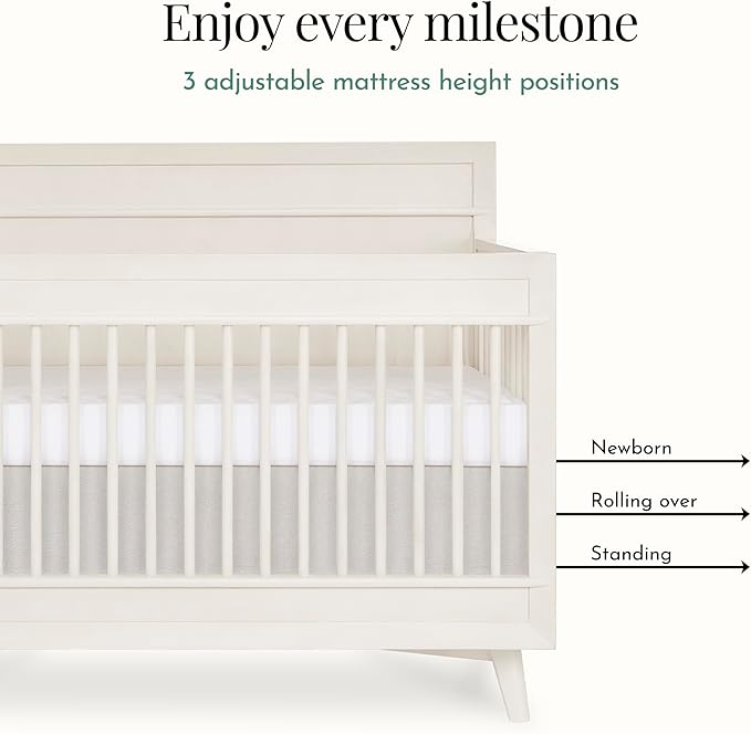 évolur Loft Antilia 4-in-1 Convertible Full-Size Baby Crib in Vanilla Bean, GreenGuard Gold & JPMA, Converts to Toddler, Day & Full-Size Bed, 3 Mattress Heights Modern Scandinavian Design