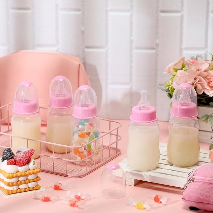 30 Pcs Baby Shower Favors Party Game Mini Baby Bottles Gift Sets for Boy Girl Gender Reveal Birthday Party Supplies Gift (Pink)