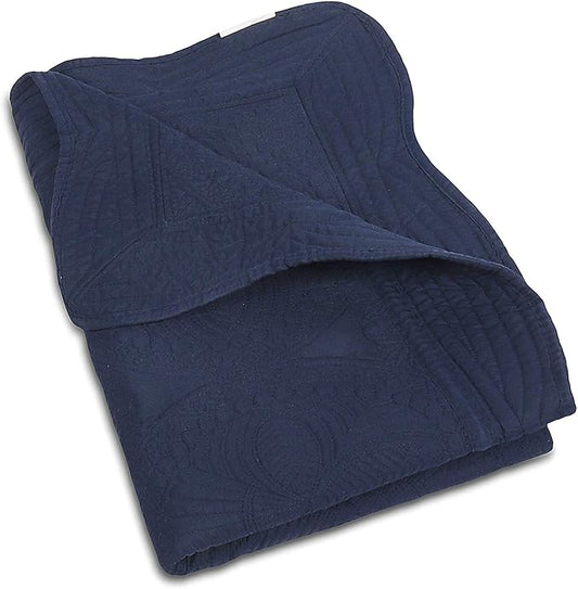 MONOBLANKS Baby Quilt Personlized Monogram Lightweight Embossed Scalloped Throw Blanket Four Seasons (Navy)