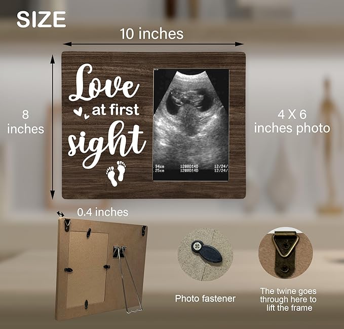 Love at First Sight Picture Frame, Ultrasound Photo Frame Gifts for Expecting Mom, Dad, Baby Sonogram Wodden Frame, 4x6 inch Photo