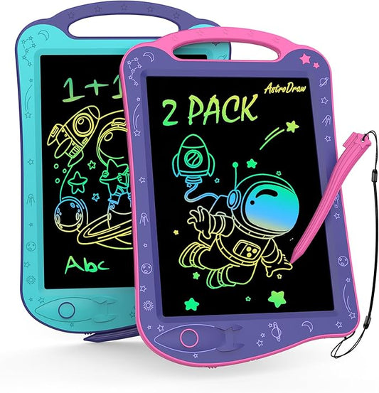 Astrodraw Drawing Pad Toys, Colorful LCD Writing Tablet for Kids, Doodle Board for Toddlers 3 4 5 6 Years Old, Travel Sensory Space Toy for Boys Girls, Birthday Gift Idea,2pc