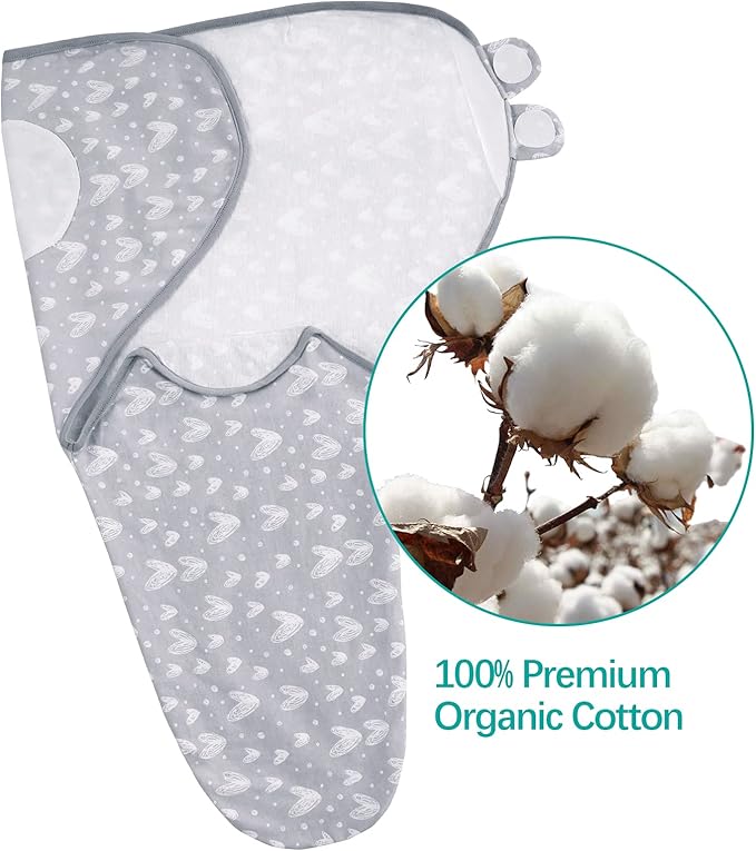 Biloban Baby Swaddles 0-3 Months for Boy & Girl, Cotton Swaddle Blanket, Newborn Essentials, Lovely Grey Print, 4 Pack