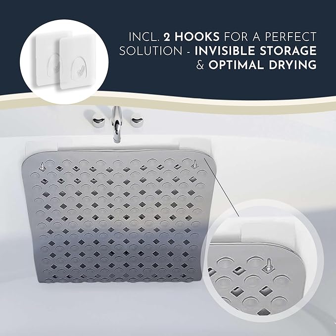 homerella® Bath Mat for Tub Non Slip Mold Resistant 35x16 - Shower Mat Non Slip Anti Mold - Bath Tub Mat Suction Cups incl. Hooks for Drying - Bathtub Mat Non Slip - ANI Slip Shower Mat Inside Tub