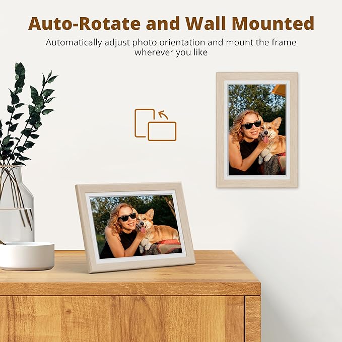 Dragon Touch Digital Picture Frame WiFi 10 inch IPS Touch Screen Digital Photo Frame Display, 32GB Storage, Auto-Rotate, Share Photos via App, Email, Cloud, Classic 10 Brown