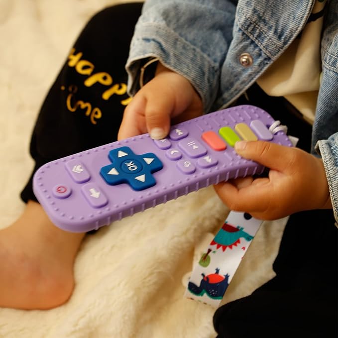 2 Pack Remote Teether for Toddlers, Silicone Teething Toys for 6-12 Months, Remote Control Shape Baby Teethers - Chew Toys Gift (Gray+Pink)