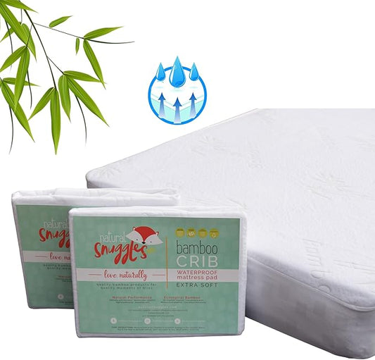 Bamboo Rayon Baby Crib Mattress Protector - Waterproof Breathable Cooling Fitted Mattress Cover 28x52 inches (2 Pack)