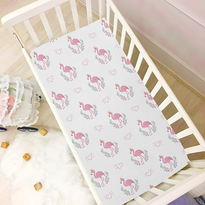 Flamingo Crib Sheets for Neutral Bassinet Play Sheets,Sheets Toddler Bed Sheets for Baby Boys Girs 39 * 27 * 5in