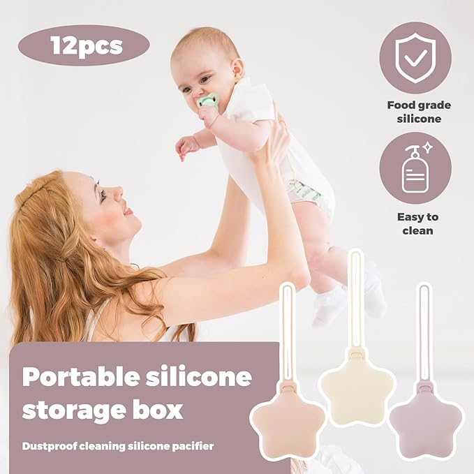 12 Pcs Silicone Pacifier Holder Case Safe and Soft Material Pacifier Pouch Portable Pacifier Case Protective Pacifier Storage Case Easy to Clean for Diaper Bag Stroller