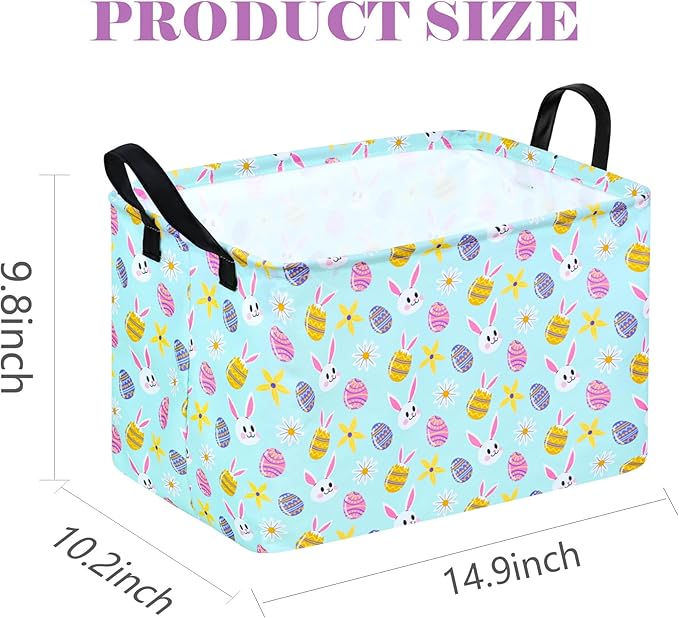 Easter Gift Basket Eggs Storage Basket Kids Toys Storage Basket Organizer Box Clothes Laundry Hamper Bunny Nursery Basket with Handles