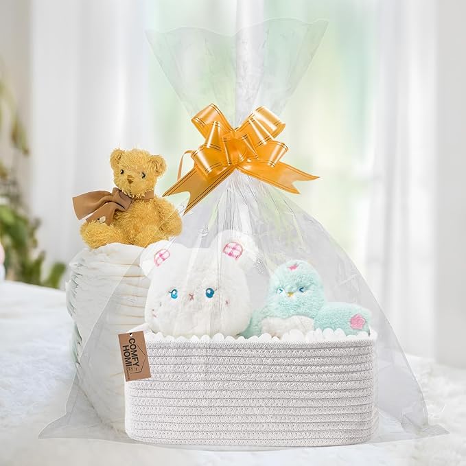 COMFY-HOMI 11.5"x7.5"x4.7" Storage Baskets for Organizing | Cotton Rope Woven Basket | Toy Storage Bin Box | Basket for Shelves, Closet Organizer Bin, Decorative Closet Shelf, 3 Pack, All white