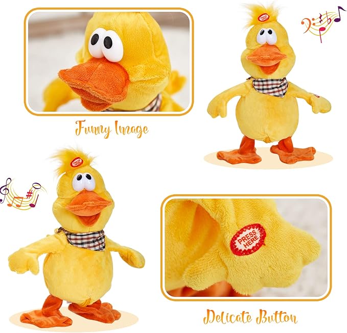 Houwsbaby 12'' Electronic Squawking Duck Toy,Electronic Quacking Musical Duck Stuffed Animal,Interactive Walking Singing Waving Duck Plush Toy Present for Kids Boys Girls Holiday Birthday