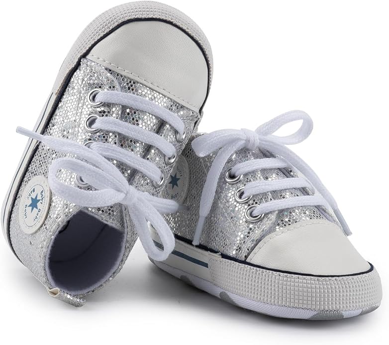 Unisex Baby Boys Girls Shoes, Newborn Infant Non-Slip Canvas Denim High Top Sneakers, Toddler First Walkers Shoes