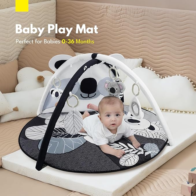 Baby Play Activity Gym Tummy Time Mat for Infant,Baby Gyms & Playmats for Babies 0 to 3 6 9 12 Months with 5 Toys for Early Sensory Exploration and Motor Skill Development Koala